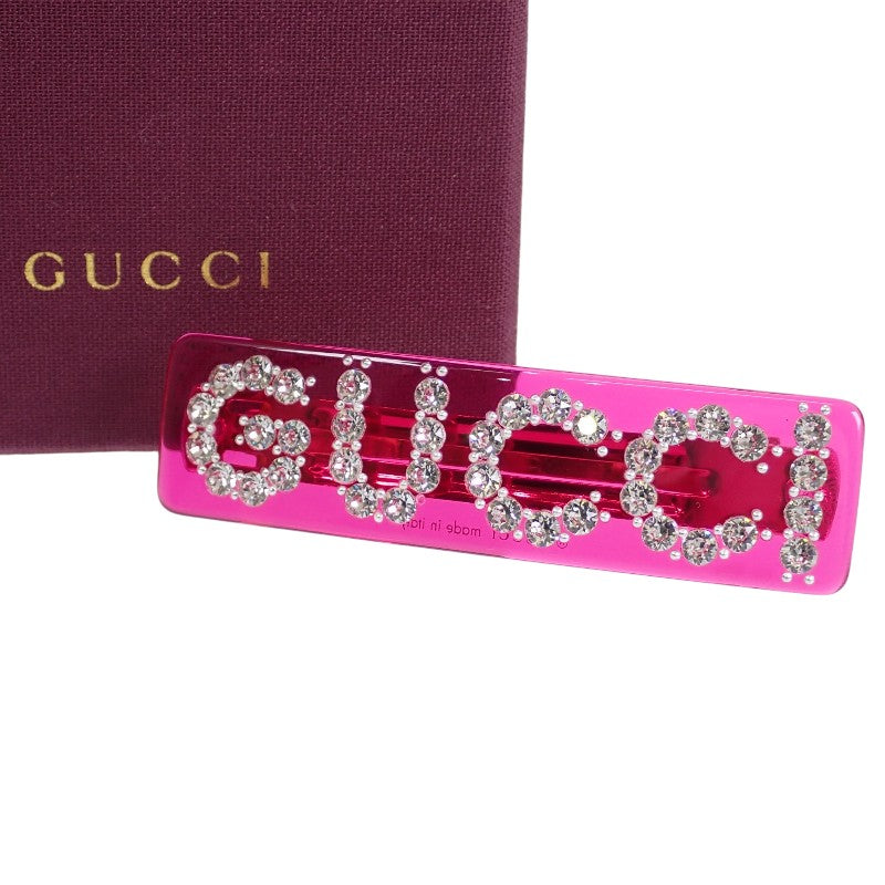 グッチ GUCCI ロゴ ヘアアクセサリー 513120I4771 バレッタ GP クリスタル ピンク レディース【中古】【ABランク】