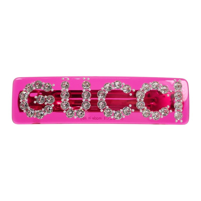 グッチ GUCCI ロゴ ヘアアクセサリー 513120I4771 バレッタ GP クリスタル ピンク レディース【中古】【ABランク】