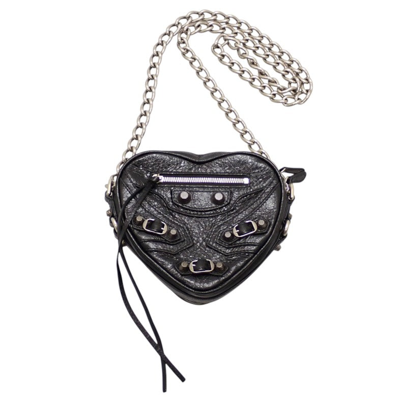 バレンシアガ BALENCIAGA LE CAGOLE ルカゴール ハートミニ 722781_1VG9Y_1000 ショルダーバッグ ラムスキン ブラック シルバー金具 レディース【中古】【ABランク】