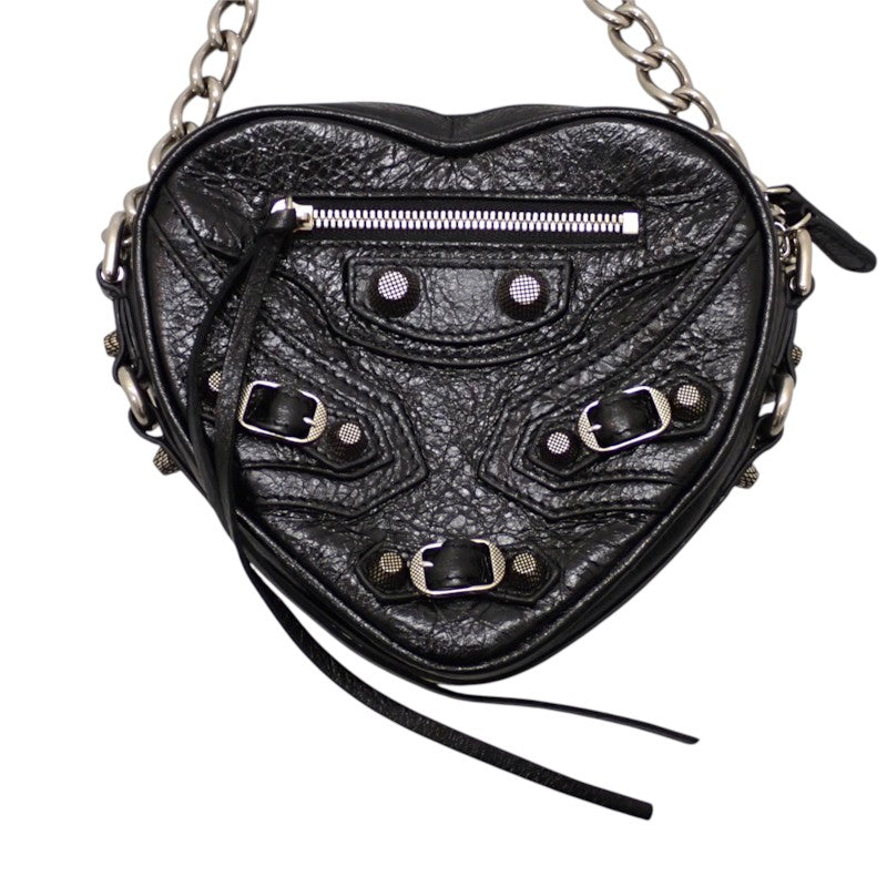 バレンシアガ BALENCIAGA LE CAGOLE ルカゴール ハートミニ 722781_1VG9Y_1000 ショルダーバッグ ラムスキン ブラック シルバー金具 レディース【中古】【ABランク】