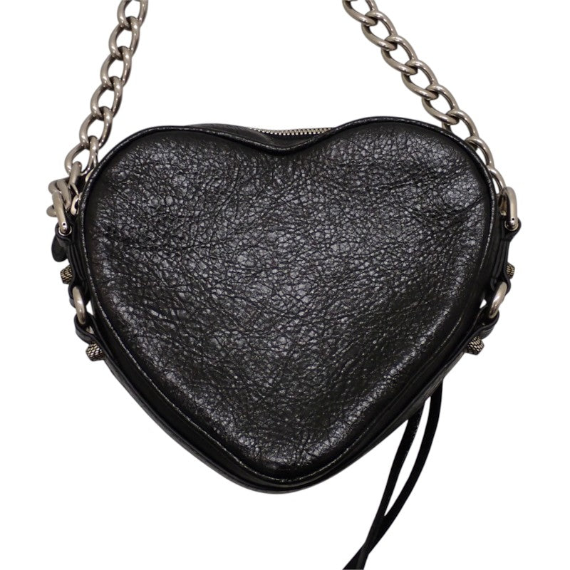 バレンシアガ BALENCIAGA LE CAGOLE ルカゴール ハートミニ 722781_1VG9Y_1000 ショルダーバッグ ラムスキン ブラック シルバー金具 レディース【中古】【ABランク】