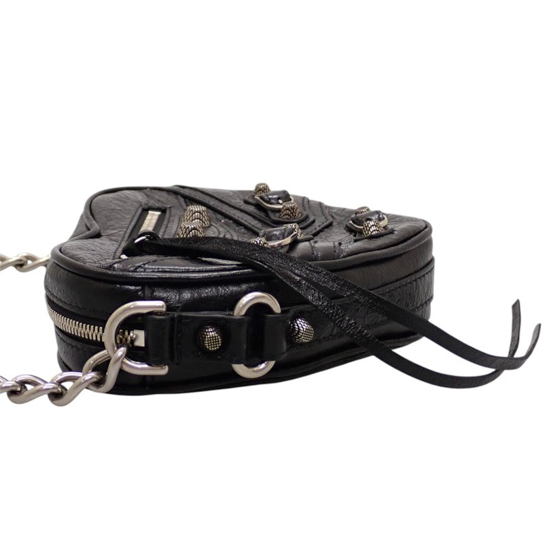 バレンシアガ BALENCIAGA LE CAGOLE ルカゴール ハートミニ 722781_1VG9Y_1000 ショルダーバッグ ラムスキン ブラック シルバー金具 レディース【中古】【ABランク】