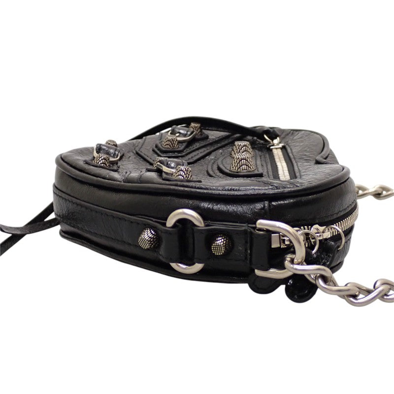 バレンシアガ BALENCIAGA LE CAGOLE ルカゴール ハートミニ 722781_1VG9Y_1000 ショルダーバッグ ラムスキン ブラック シルバー金具 レディース【中古】【ABランク】