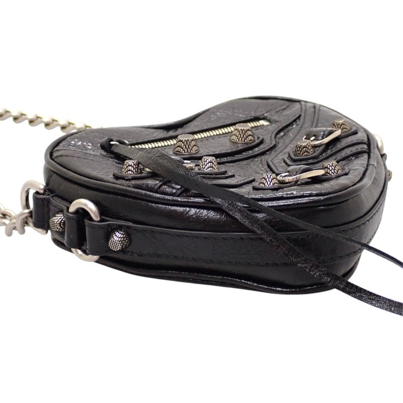 バレンシアガ BALENCIAGA LE CAGOLE ルカゴール ハートミニ 722781_1VG9Y_1000 ショルダーバッグ ラムスキン ブラック シルバー金具 レディース【中古】【ABランク】