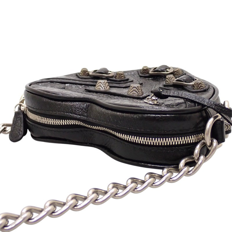 バレンシアガ BALENCIAGA LE CAGOLE ルカゴール ハートミニ 722781_1VG9Y_1000 ショルダーバッグ ラムスキン ブラック シルバー金具 レディース【中古】【ABランク】