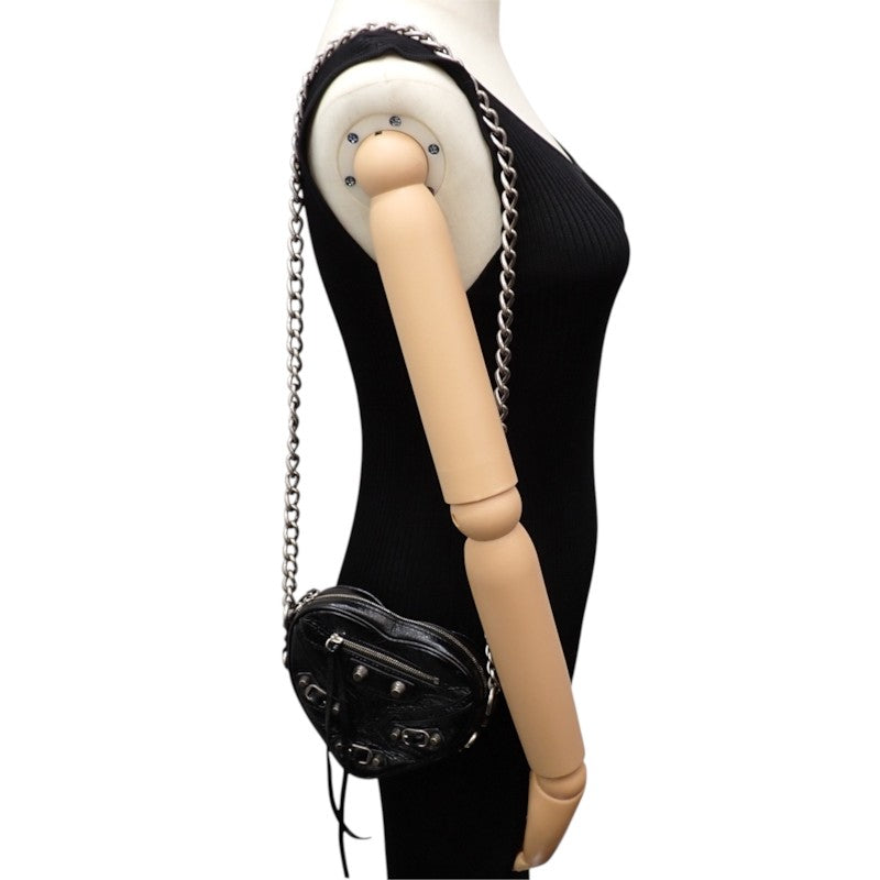 バレンシアガ BALENCIAGA LE CAGOLE ルカゴール ハートミニ 722781_1VG9Y_1000 ショルダーバッグ ラムスキン ブラック シルバー金具 レディース【中古】【ABランク】