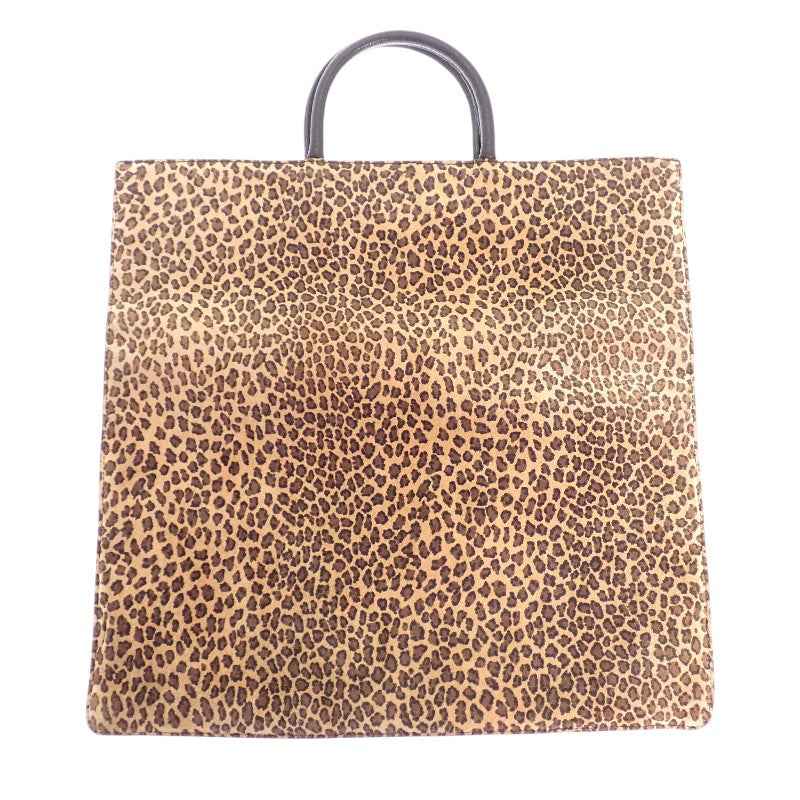 ロエベ LOEWE アナグラムレオパード トートバッグ スウェード カーフ ブラウン ブラック レディース【中古】【Bランク】