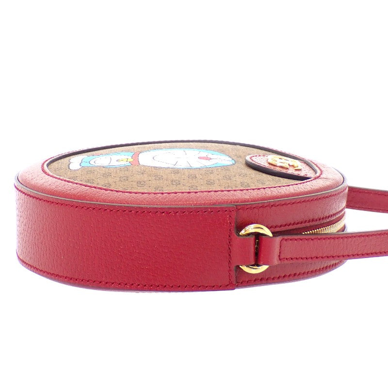 グッチ GUCCI ミニGGスプリーム ドラえもん 625216 ショルダーバッグ レザー PU ボルドー ブラウン ゴールド金具 レディース【中古】【Aランク】