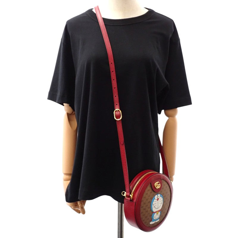 グッチ GUCCI ミニGGスプリーム ドラえもん 625216 ショルダーバッグ レザー PU ボルドー ブラウン ゴールド金具 レディース【中古】【Aランク】