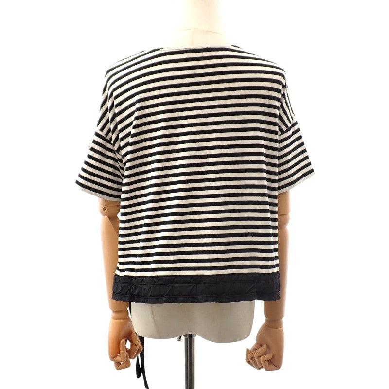 モンクレール MONCLER ドローコード ボーダー カットソー XS D10938082800 半袖Ｔシャツ コットン ポリウレタン ブラック ホワイト レディース【中古】【ABランク】