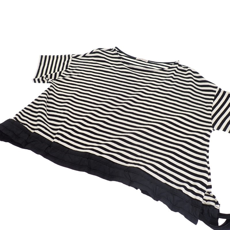 モンクレール MONCLER ドローコード ボーダー カットソー XS D10938082800 半袖Ｔシャツ コットン ポリウレタン ブラック ホワイト レディース【中古】【ABランク】