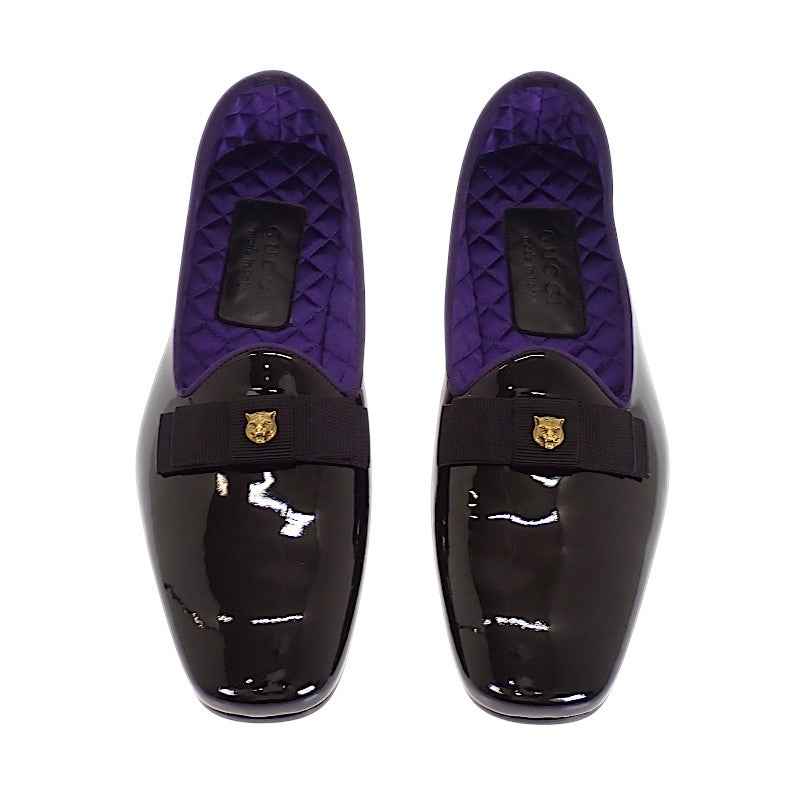 グッチ GUCCI リボン パテントローファー ローファー パテントレザー ブラック #8 メンズ レディース【中古】【Aランク】