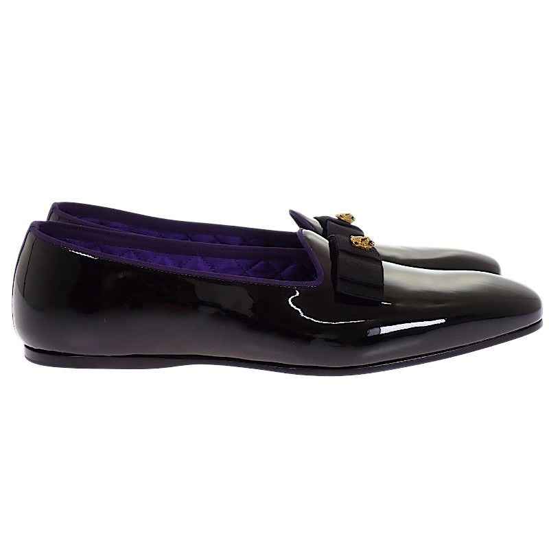 グッチ GUCCI リボン パテントローファー ローファー パテントレザー ブラック #8 メンズ レディース【中古】【Aランク】