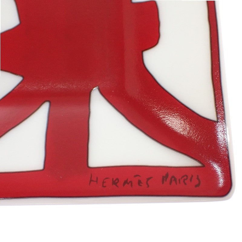 エルメス HERMES ガダルキヴィール プチカレプレートNo5 011045P 食器 陶磁器 ポーセリン レッド ホワイト レディース【中古】【SAランク】