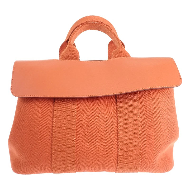 エルメス HERMES ヴァルパライソPM ハンドバッグ ヴォースイフト キャンバス トワルシェブロン オレンジ シルバー金具 レディース【中古】【ABランク】