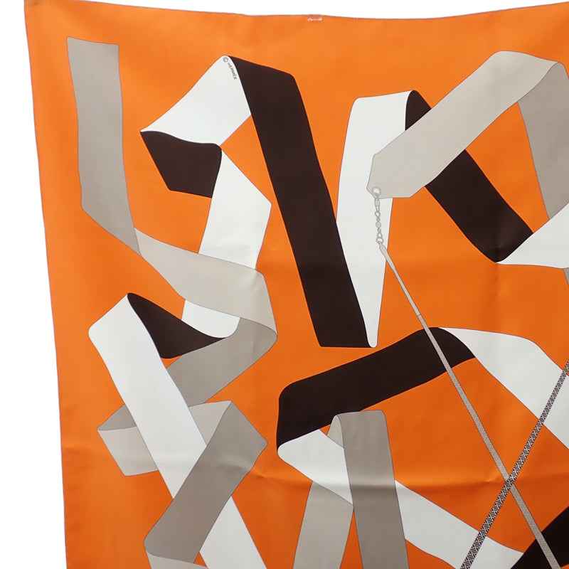 エルメス HERMES カレ90 EN DUO PAR スカーフ シルク オレンジ レディース【中古】【Aランク】