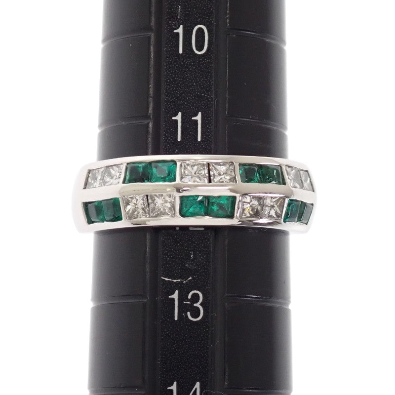 デザインジュエリー スクエアカット 12号 リング Pt900プラチナ ダイヤモンド エメラルド レディース【中古】【Aランク】