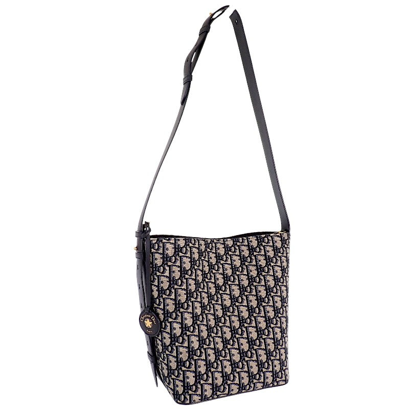Dior Diorstar Bucket Bag Small M2854UTZQ M928 Shoulder Bag Calf Cotton Fabric Navy Gold Hardware Women's [Used] [A Rank]