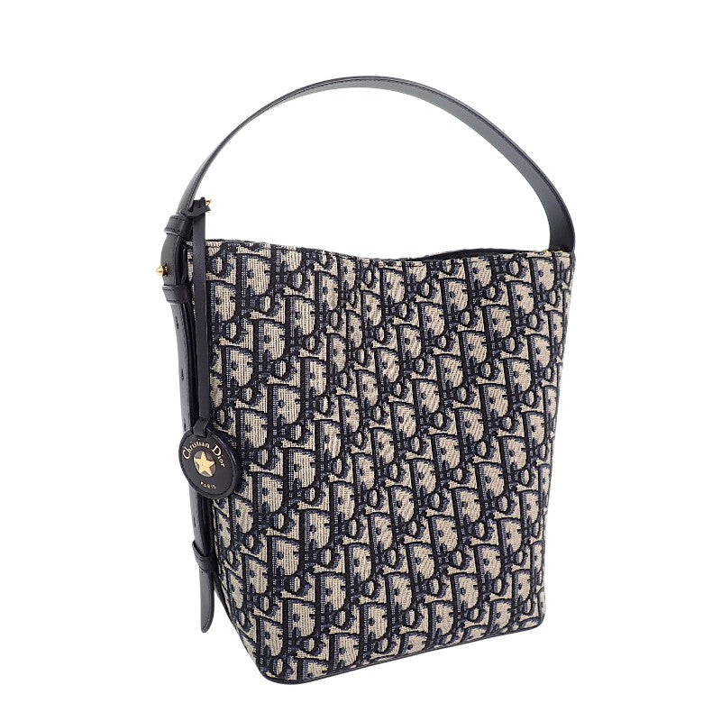 Dior Diorstar Bucket Bag Small M2854UTZQ M928 Shoulder Bag Calf Cotton Fabric Navy Gold Hardware Women's [Used] [A Rank]