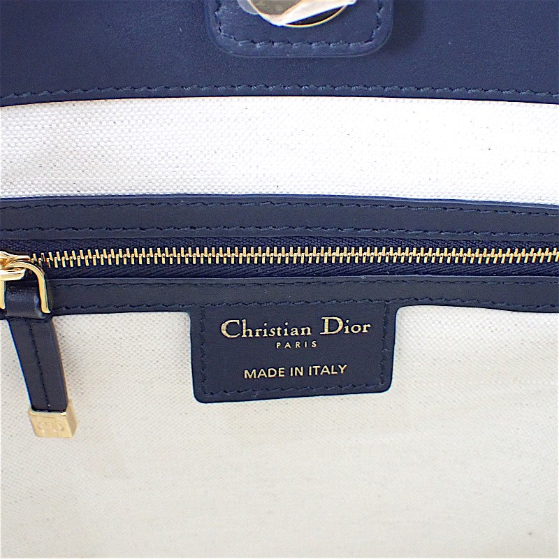 Dior Diorstar Bucket Bag Small M2854UTZQ M928 Shoulder Bag Calf Cotton Fabric Navy Gold Hardware Women's [Used] [A Rank]