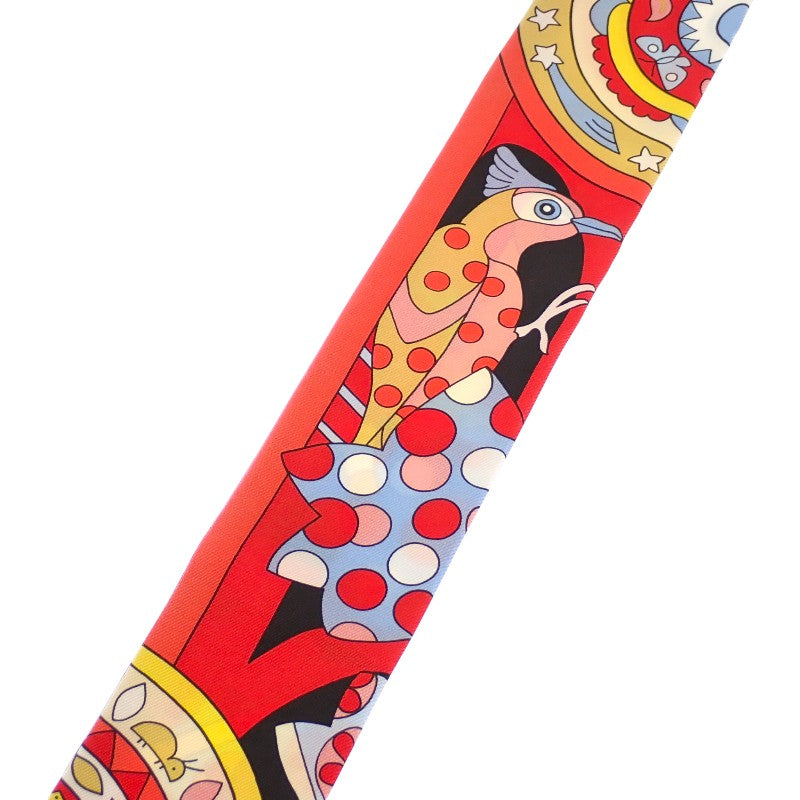 エルメス HERMES ツイリー Les Murmures de la Foret 063005S 08 スカーフ シルク レッド レディース【中古】【Aランク】