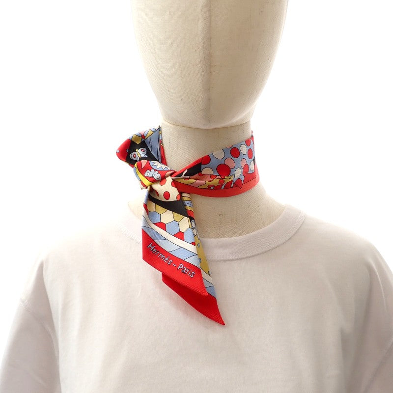 エルメス HERMES ツイリー Les Murmures de la Foret 063005S 08 スカーフ シルク レッド レディース【中古】【Aランク】
