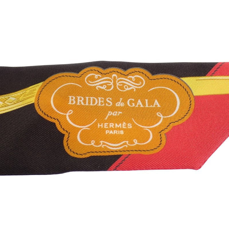 エルメス HERMES ツイリー BRIDES DE GALA APPLIQ PIQUE ブリッド・ドゥ・ガラ・アップリケ・ピケ 063940S 12 スカーフ シルク ブラック イエロー ピンク レディース【中古】【Aランク】