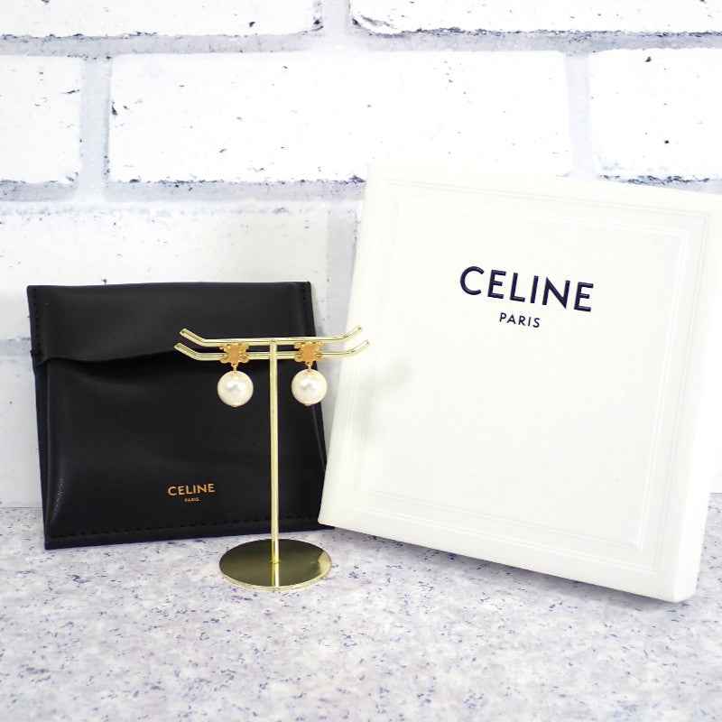 セリーヌ CELINE レ・パール 460TZ6PRB.01GI ピアス 真ちゅう ゴールド ホワイト レディース【中古】【Aランク】