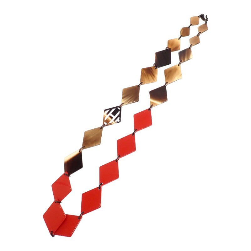 エルメス HERMES ディーヴァ ロング ネックレス バッファローホーン ラッカーウッド ブラウン レッド レディース【中古】【ABランク】