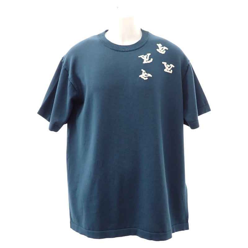 ルイヴィトン LOUIS VUITTON クルーネック 半袖ニット ショートスリーブ サマーセーター L ニット コットン ブルー メンズ【中古】【Aランク】