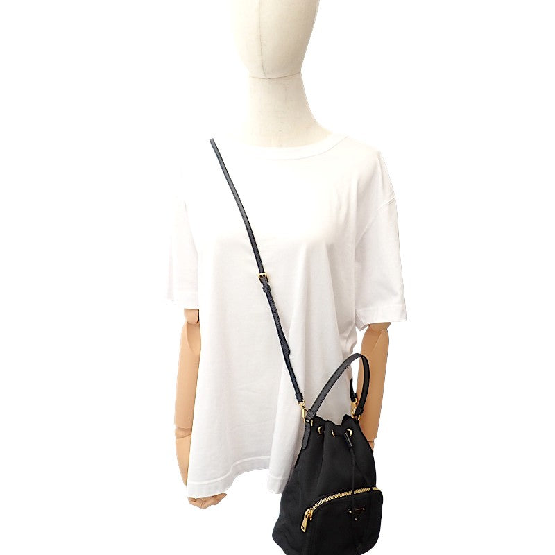 プラダ PRADA デュエット バケット Re-Nylon 1BH038_RV44 2WAYバッグ ナイロン ブラック ゴールド金具 レディース【中古】【ABランク】