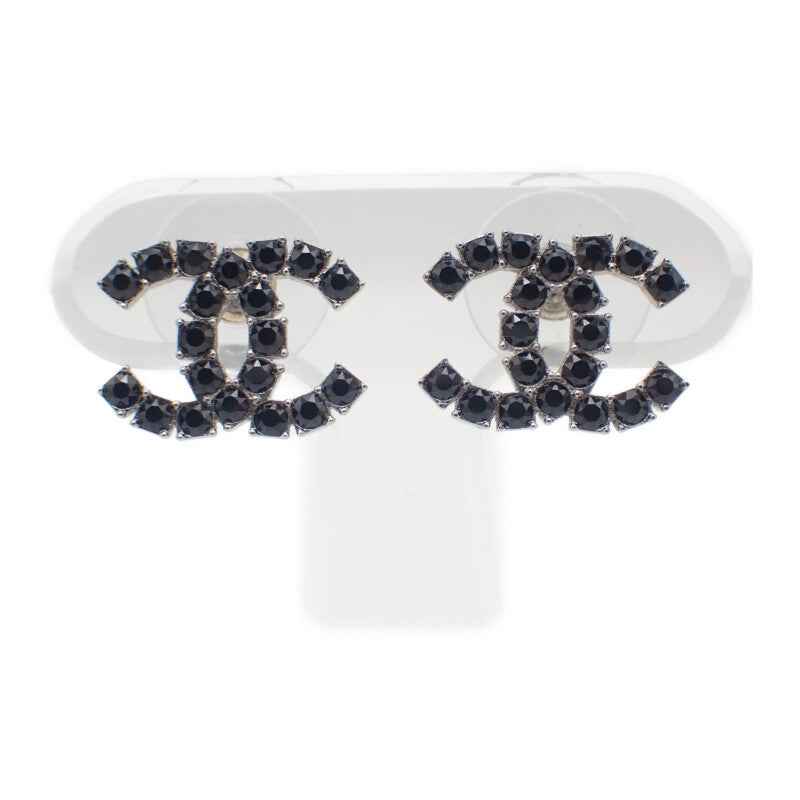 シャネル CHANEL ココマークピアス B18S刻印 ピアス メタル クリスタル ブラック 黒 シルバー金具 レディース【中古】【ABランク】