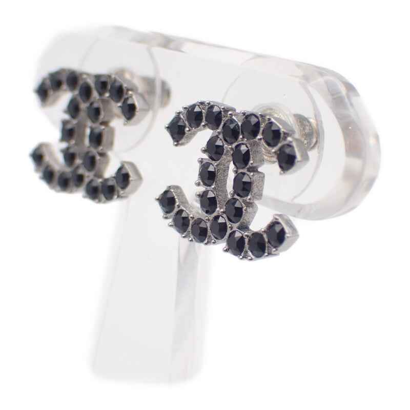 シャネル CHANEL ココマークピアス B18S刻印 ピアス メタル クリスタル ブラック 黒 シルバー金具 レディース【中古】【ABランク】