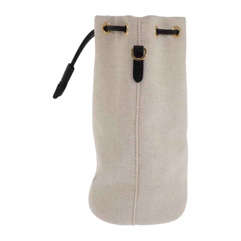 プラダ PRADA MISTOLINO キャンバス 巾着型 1NE369 ポーチ レザー リネン アイボリー ゴールド金具 レディース【中古】【Aランク】