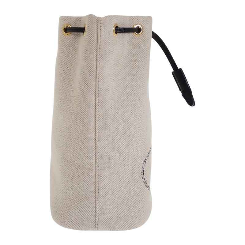 プラダ PRADA MISTOLINO キャンバス 巾着型 1NE369 ポーチ レザー リネン アイボリー ゴールド金具 レディース【中古】【Aランク】