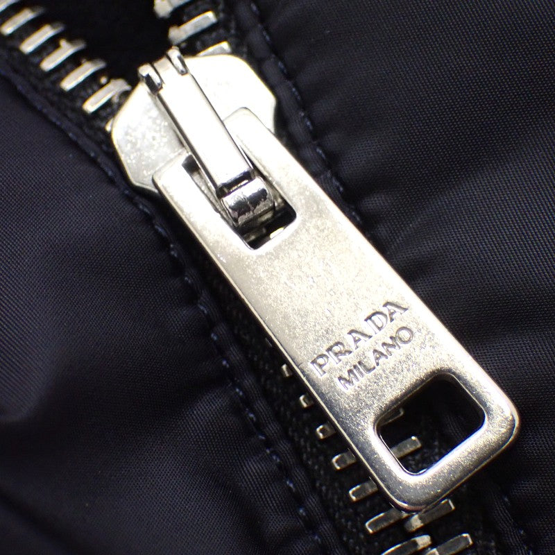 プラダ PRADA ジップアップ切替 48 UMG116 ナイロンジャケット ウール Re-Nylon ネイビー シルバー金具 メンズ【中古】【ABランク】