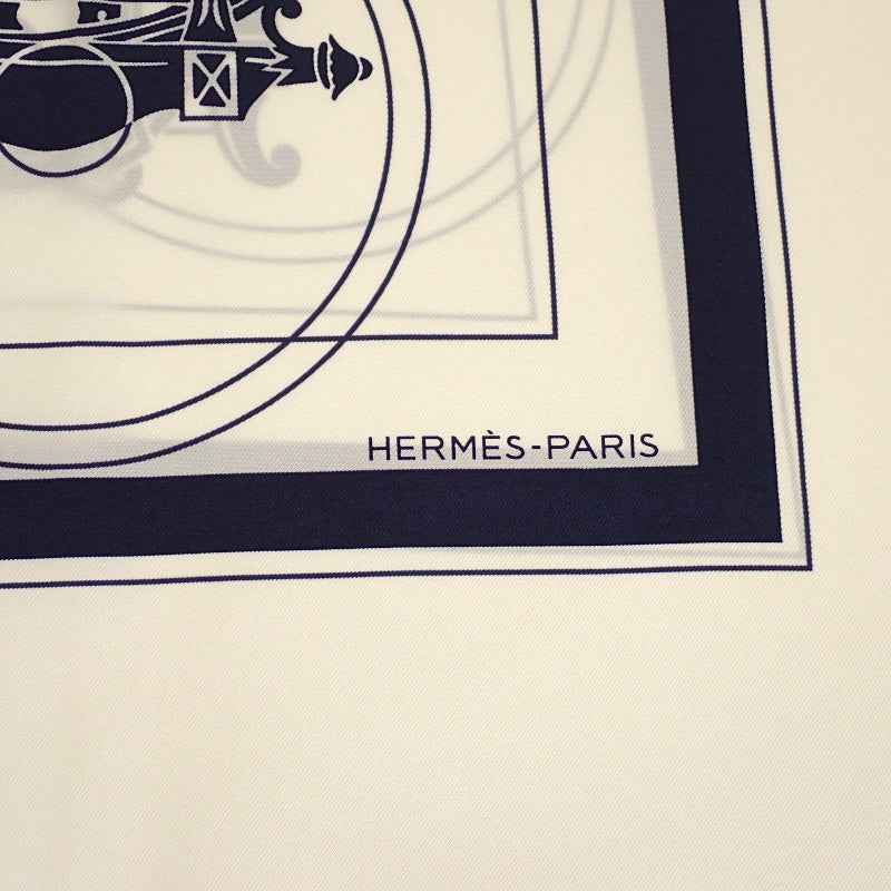 エルメス HERMES カレH ハイブリッド90 エクスリブリス H394829T 02 スカーフ シルク ウール ネイビー アイボリー マリン エクリュ メンズ レディース ユニセックス【中古】【Aランク】