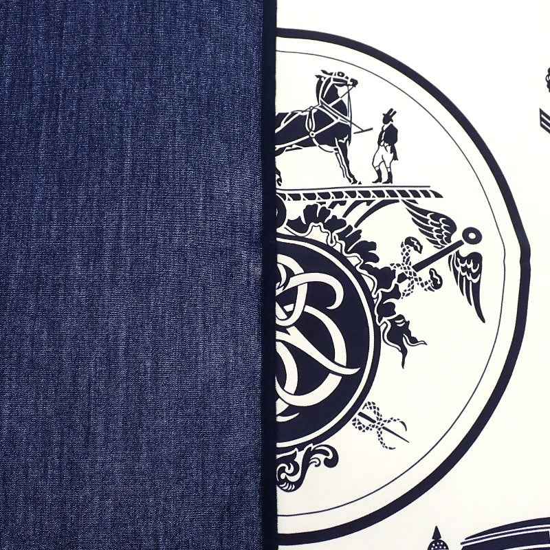 エルメス HERMES カレH ハイブリッド90 エクスリブリス H394829T 02 スカーフ シルク ウール ネイビー アイボリー マリン エクリュ メンズ レディース ユニセックス【中古】【Aランク】