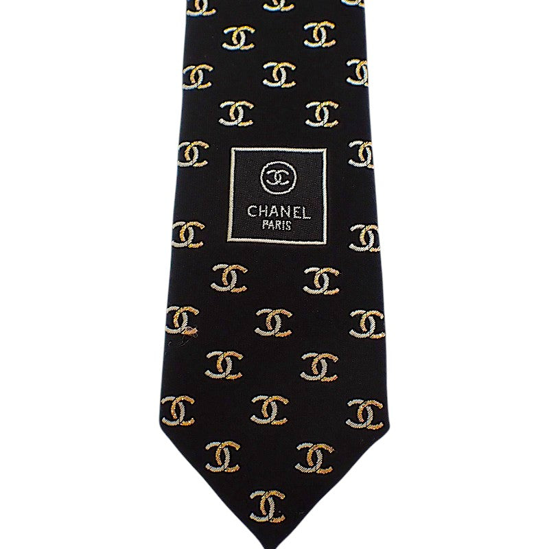 シャネル CHANEL ココマーク ネクタイ シルク ナイロン ブラック メンズ【中古】【Aランク】
