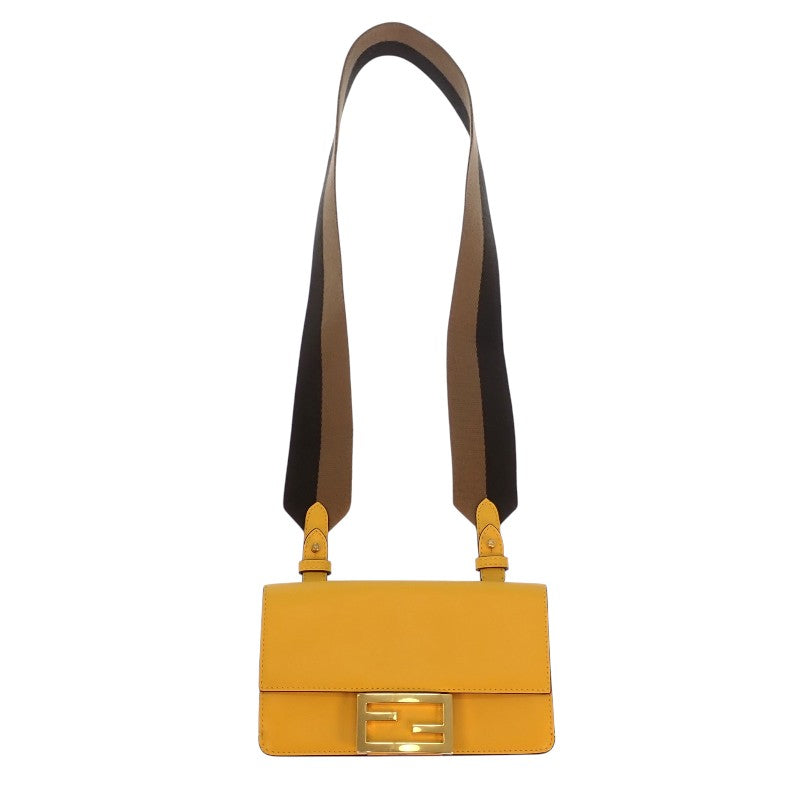 フェンディ FENDI フラットバゲットミニ 8BS039 ショルダーバッグ レザー イエロー ゴールド金具 レディース【中古】【Aランク】