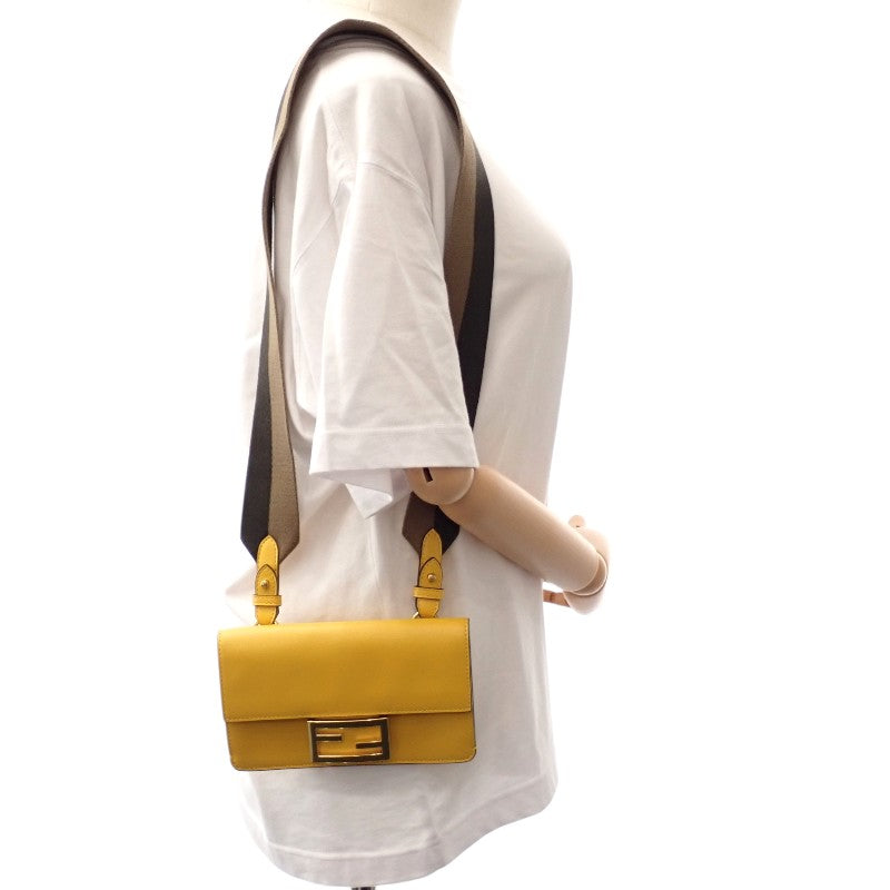 フェンディ FENDI フラットバゲットミニ 8BS039 ショルダーバッグ レザー イエロー ゴールド金具 レディース【中古】【Aランク】