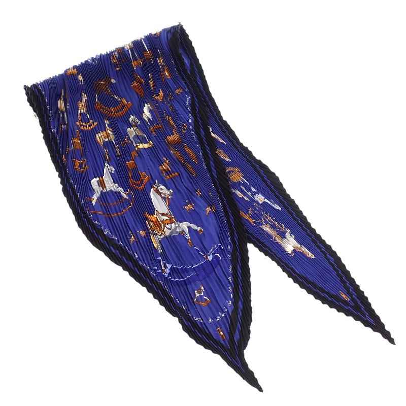 エルメス HERMES カレ90プリーツ 青い木馬 スカーフ シルク ブルー