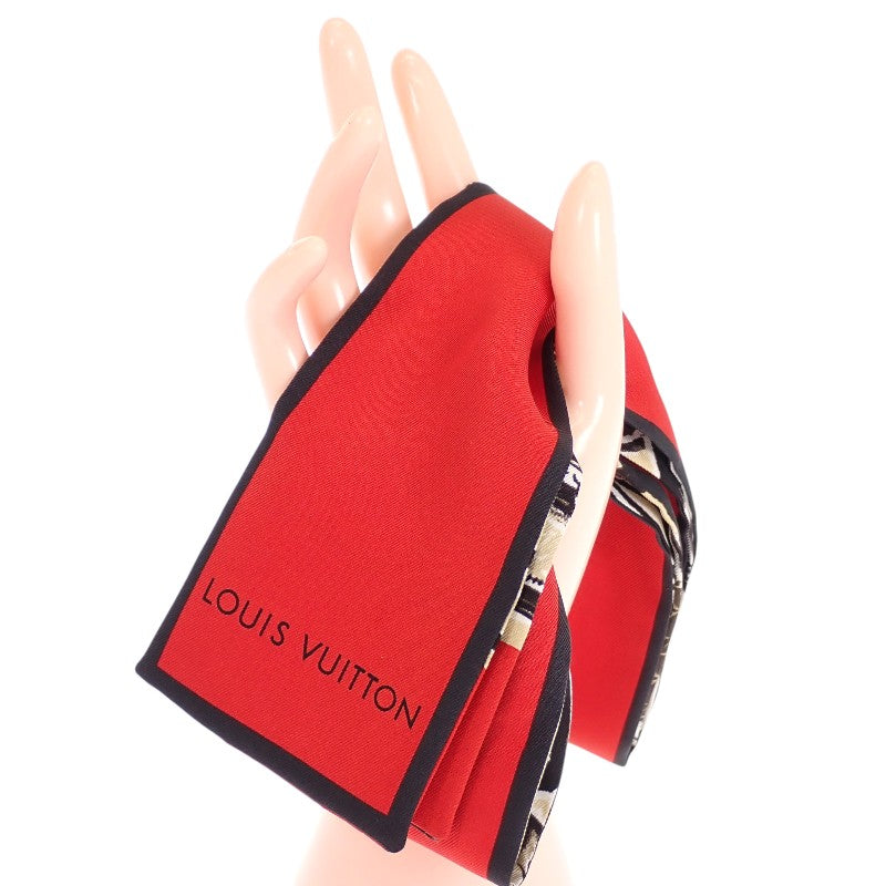 ルイヴィトン LOUIS VUITTON バンドー・トランク M73964 スカーフ シルク レッド ベージュ レディース【中古】【ABランク】
