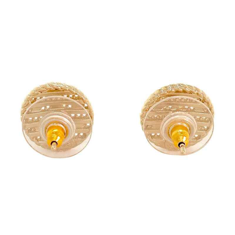 シャネル CHANEL ボーダー チェーン ココマーク ピアス メタル エナメル ネイビー レディース【中古】【Aランク】