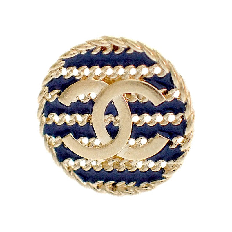 シャネル CHANEL ボーダー チェーン ココマーク ピアス メタル エナメル ネイビー レディース【中古】【Aランク】