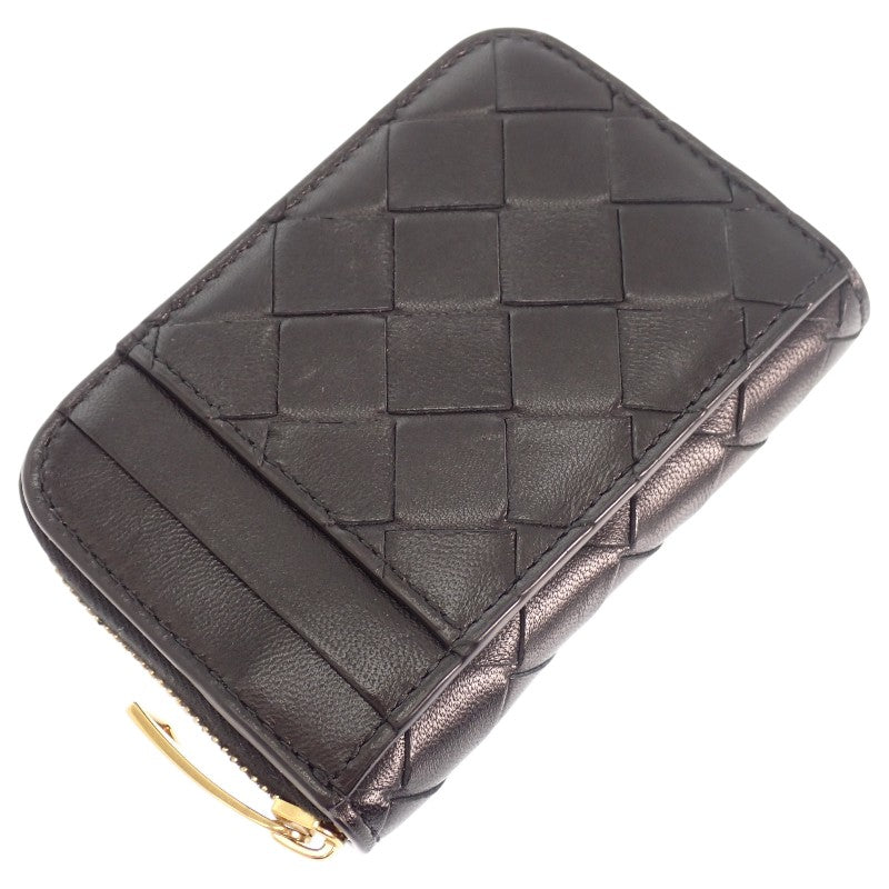 ボッテガヴェネタ BOTTEGA VENETA タイニー ジップアラウンド カードケース コインケース ラムスキン ブラック ゴールド金具 レディース メンズ【中古】【ABランク】