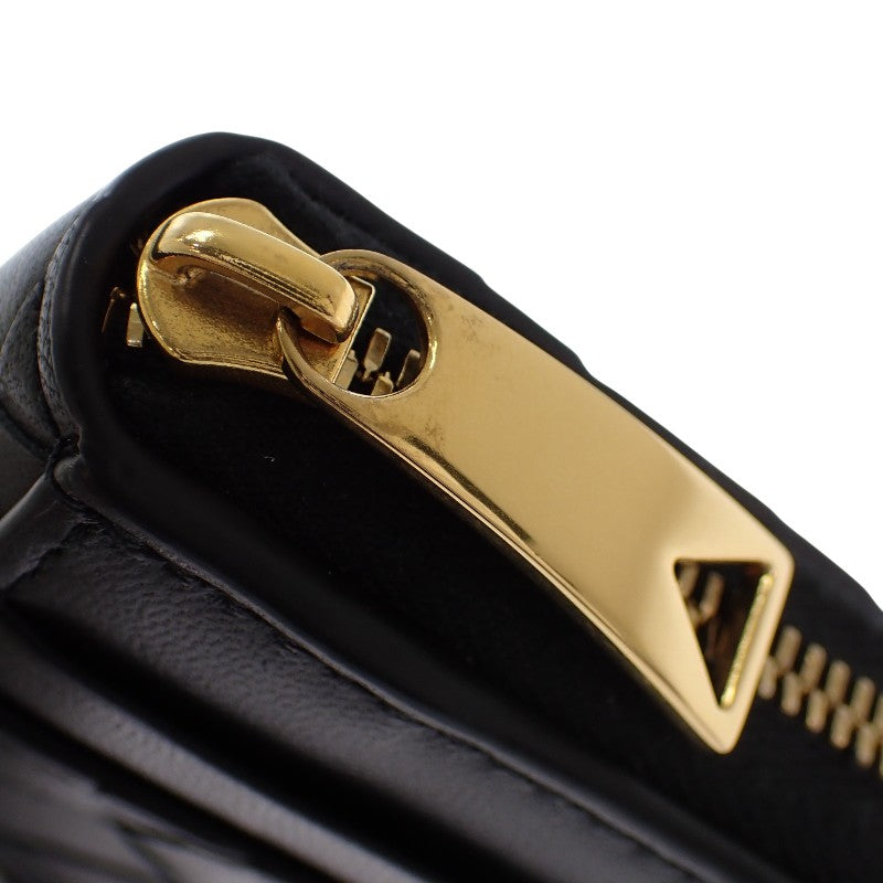 ボッテガヴェネタ BOTTEGA VENETA タイニー ジップアラウンド カードケース コインケース ラムスキン ブラック ゴールド金具 レディース メンズ【中古】【ABランク】