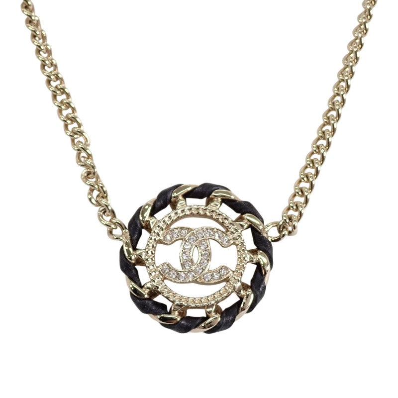 シャネル CHANEL ココマーク チョーカー ペンダント ABG722B22896 ネックレス メタル レザー ストラス シャンパンゴールド レディース【中古】【ABランク】