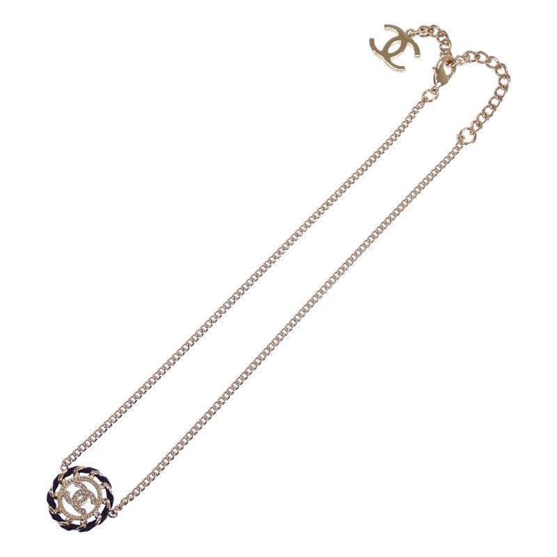 シャネル CHANEL ココマーク チョーカー ペンダント ABG722B22896 ネックレス メタル レザー ストラス シャンパンゴールド レディース【中古】【ABランク】