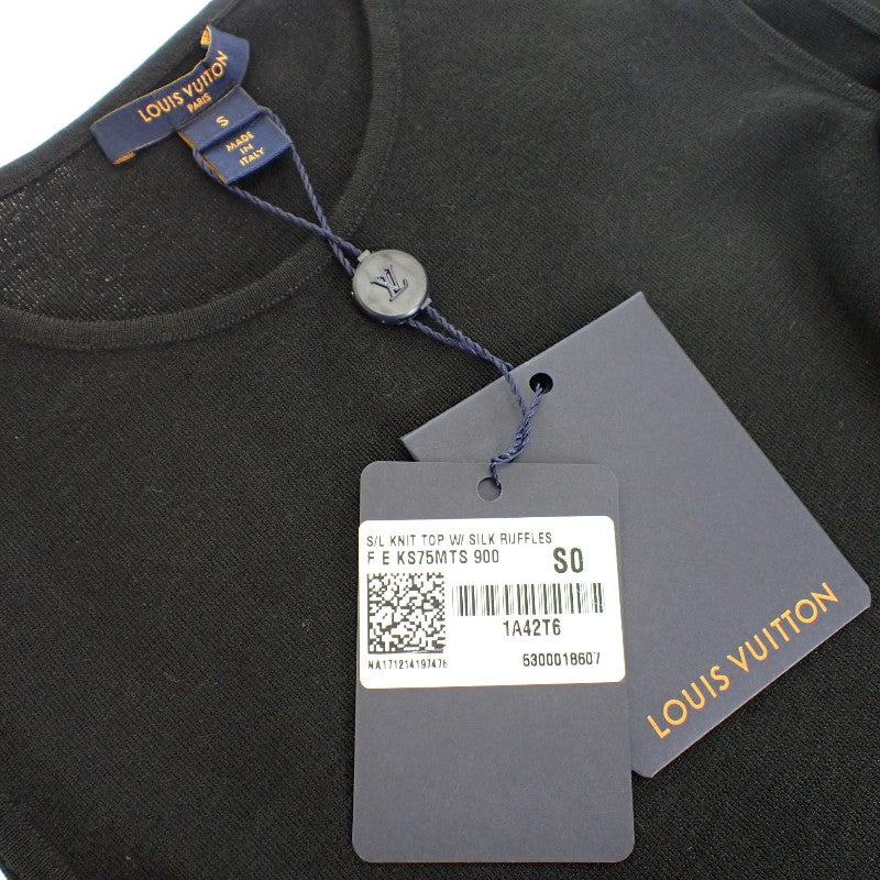 ルイヴィトン LOUIS VUITTON ラッフルフリル オープンショルダー トップス S ニット ウール カシミヤ シルク ブラック レディース【中古】【Aランク】